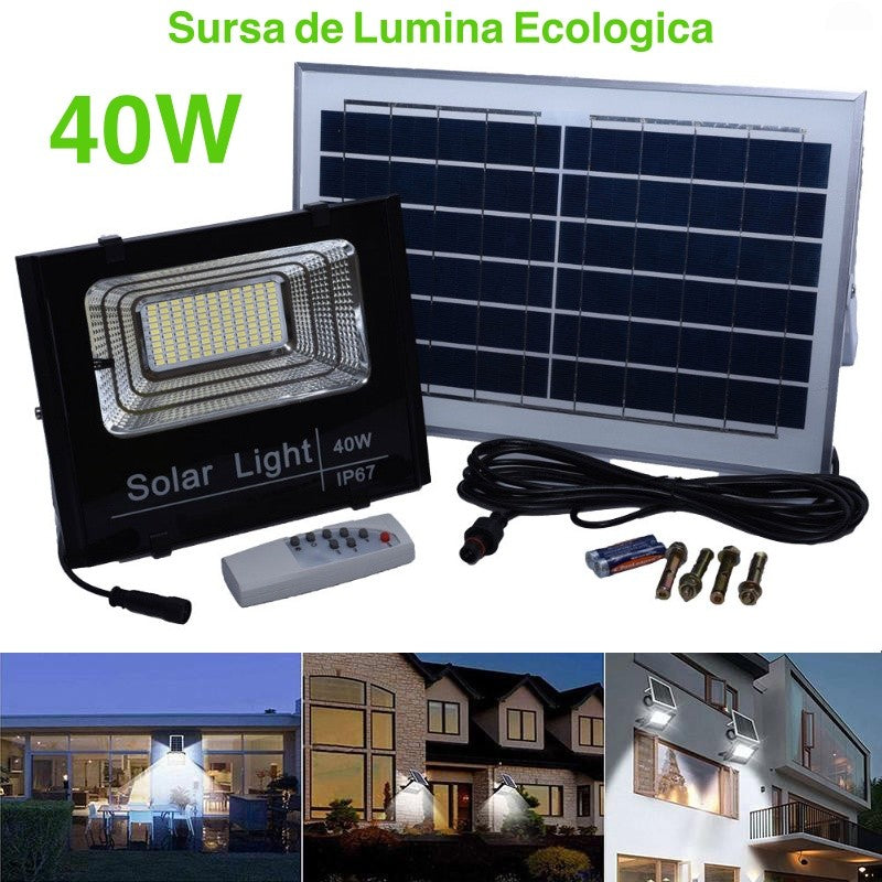 PROIECTOR 40W CU PANOU SOLAR ȘI TELECOMANDA